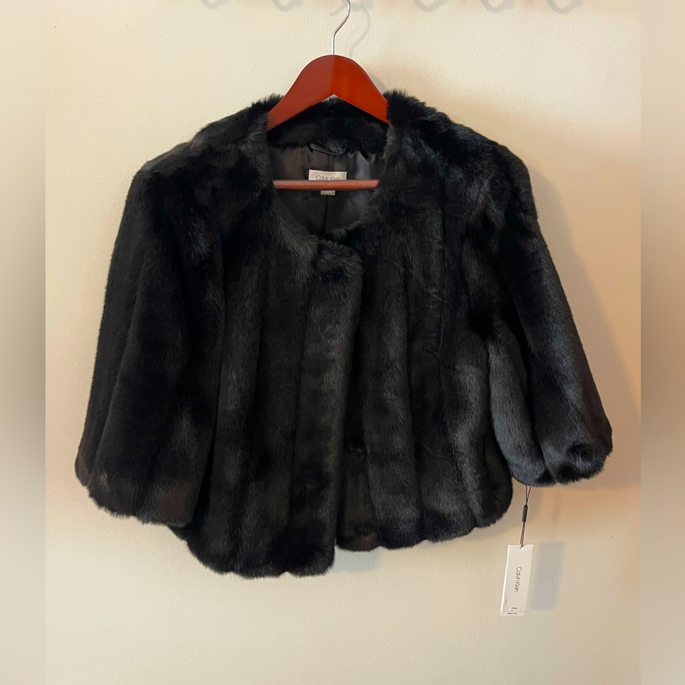 NWT Calvin Klein Faux Fur Dress Bolero